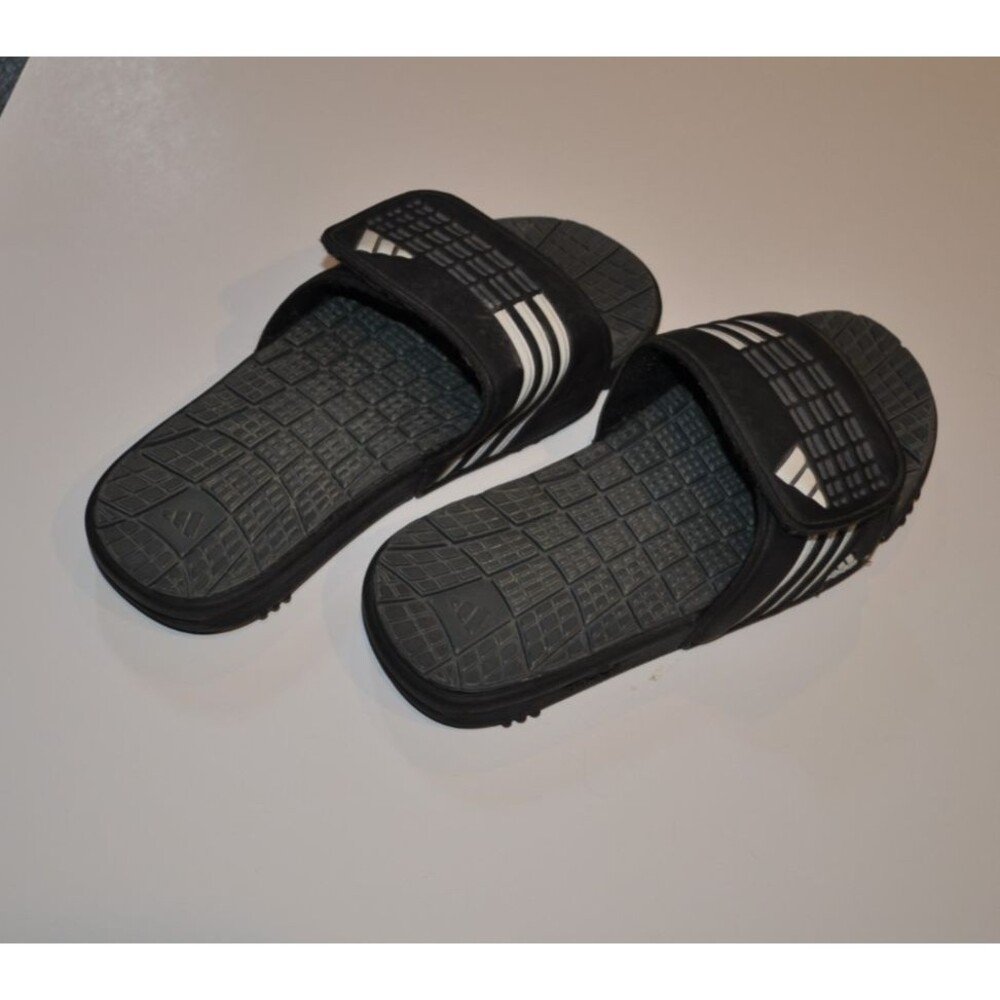 Adidas Adissage Black White Stripe Adjustable Strap Sandals Slides Men 7 - Picture 3 of 6